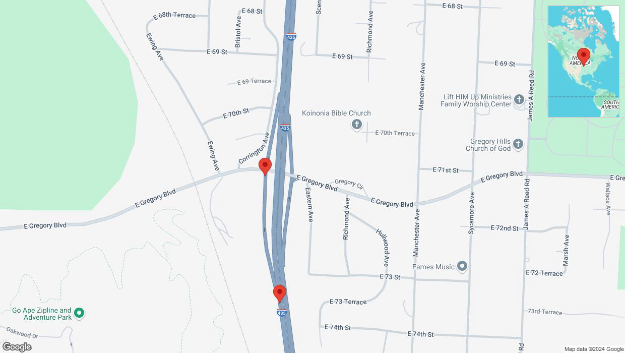A detailed map that shows the affected road due to 'Broken down vehicle on Strupwood Court in Kansas City' on November 10th at 2:17 p.m.
