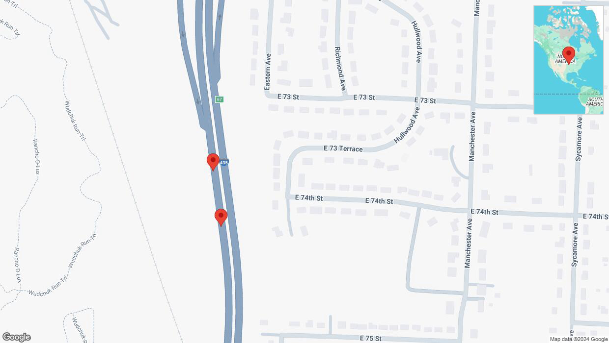 A detailed map that shows the affected road due to 'Broken down vehicle on southbound I-435 in Kansas City' on November 10th at 5:35 p.m.