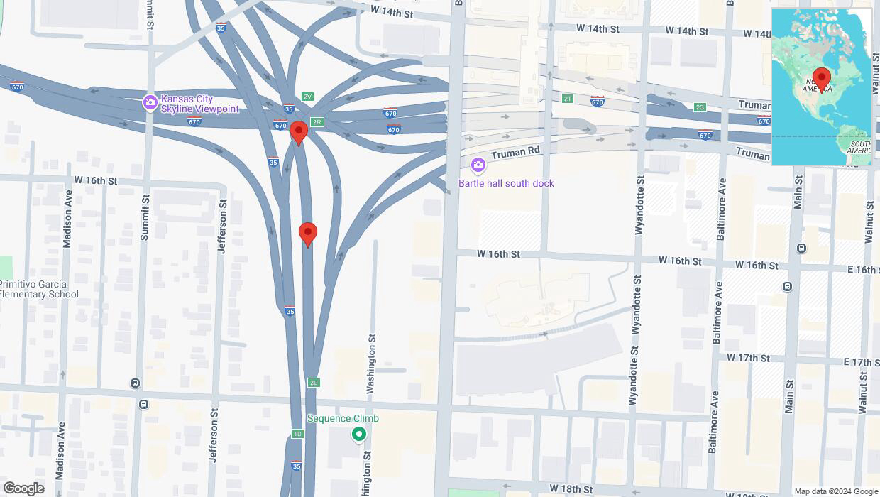 A detailed map that shows the affected road due to 'Warning: Crash on northbound I-35 in Kansas City' on November 10th at 4:05 p.m.