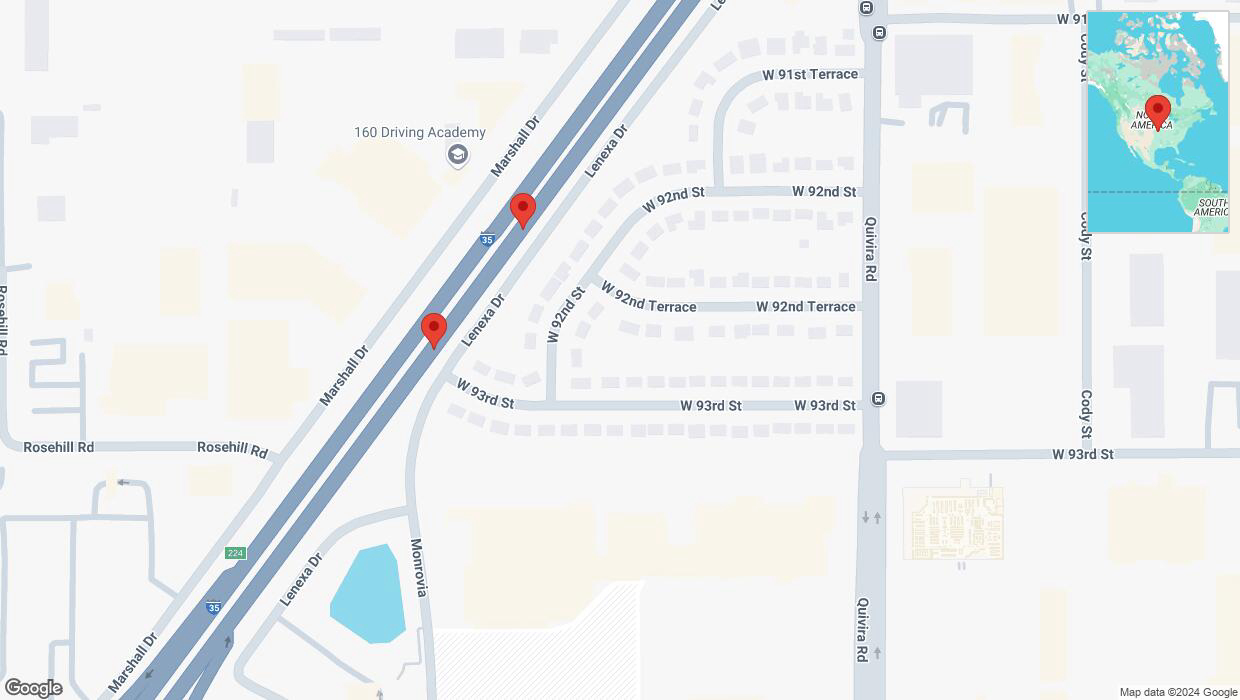 A detailed map that shows the affected road due to 'Broken down vehicle on eastbound I-35 in Lenexa' on November 10th at 11:53 p.m.