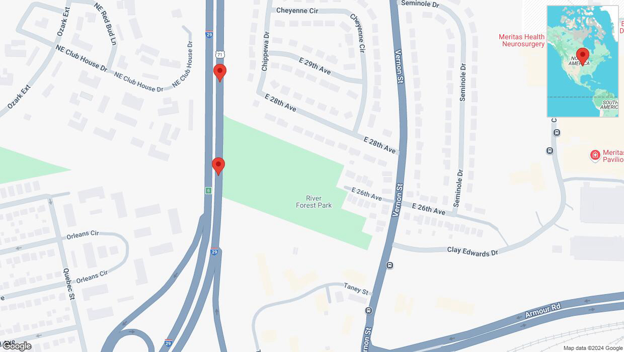 A detailed map that shows the affected road due to 'Broken down vehicle on northbound I-29/I-35 in North Kansas City' on November 11th at 4:34 p.m.