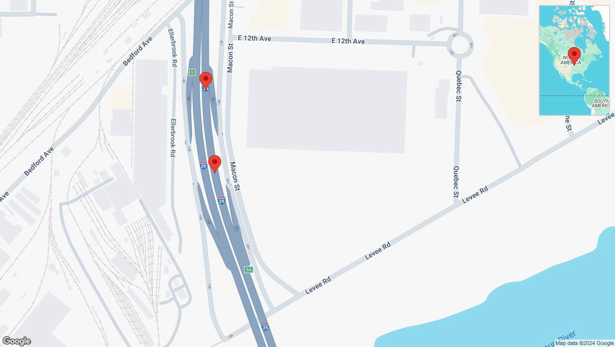 A detailed map that shows the affected road due to 'Broken down vehicle on northbound I-29/I-35 in North Kansas City' on November 12th at 5:16 p.m.