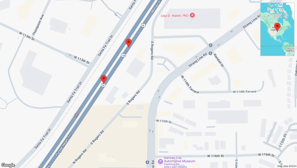 A detailed map that shows the affected road due to 'Broken down vehicle on eastbound I-35 in Olathe' on November 13th at 5:58 p.m.