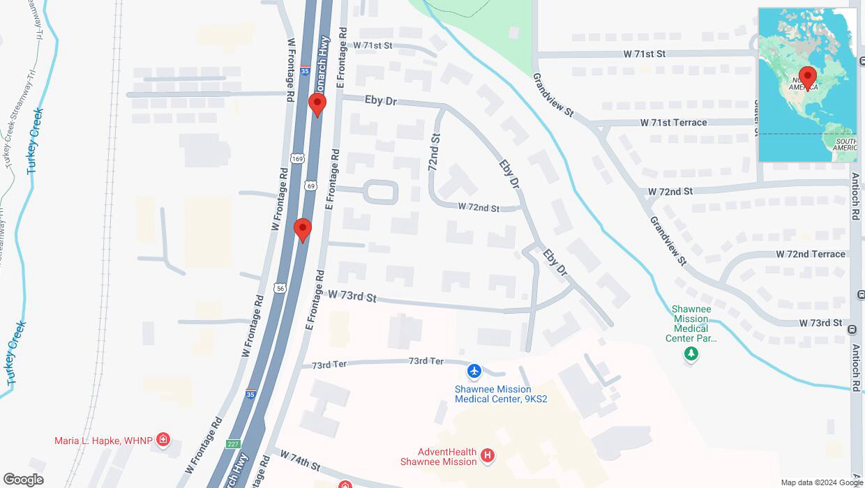 A detailed map that shows the affected road due to 'Broken down vehicle on eastbound I-35 in Merriam' on November 13th at 7:16 p.m.