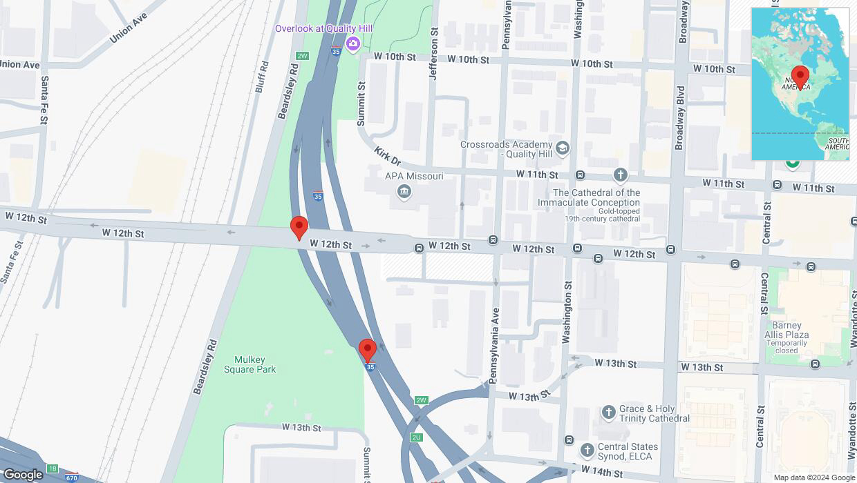 A detailed map that shows the affected road due to 'West 12th Street temporarily closed in Kansas City' on November 14th at 10:52 p.m.