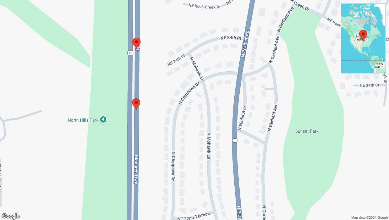A detailed map that shows the affected road due to 'Broken down vehicle on northbound I-29/I-35 in Kansas City' on November 14th at 4:46 p.m.