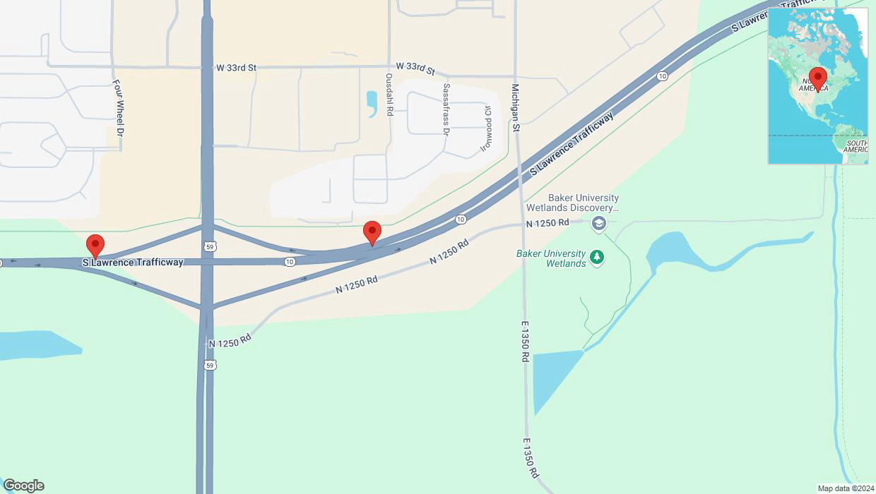 A detailed map that shows the affected road due to 'K-10 closed in Lawrence' on November 14th at 4:58 p.m.