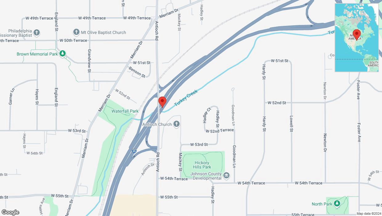 A detailed map that shows the affected road due to 'Warning: Crash on northbound I-35 in Overland Park' on November 15th at 3:34 p.m.
