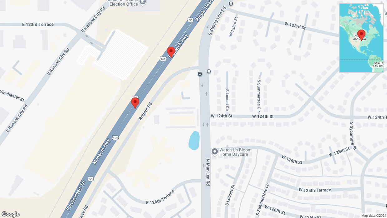 A detailed map that shows the affected road due to 'Broken down vehicle on eastbound I-35 in Olathe' on November 15th at 4:52 p.m.
