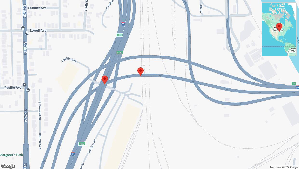 A detailed map that shows the affected road due to 'Broken down vehicle on eastbound I-670 in Kansas City' on November 15th at 11:34 p.m.
