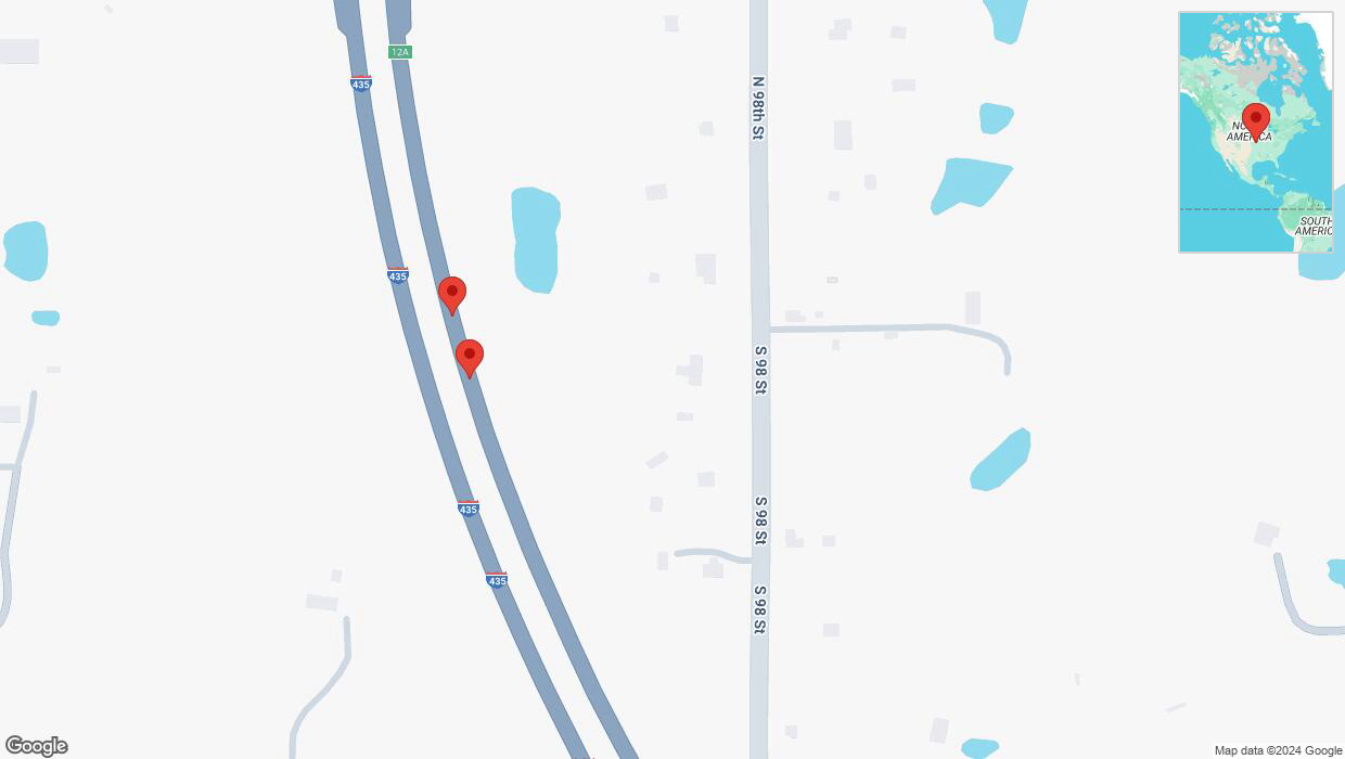 A detailed map that shows the affected road due to 'Broken down vehicle on northbound I-435 in Edwardsville' on November 16th at 12:28 p.m.