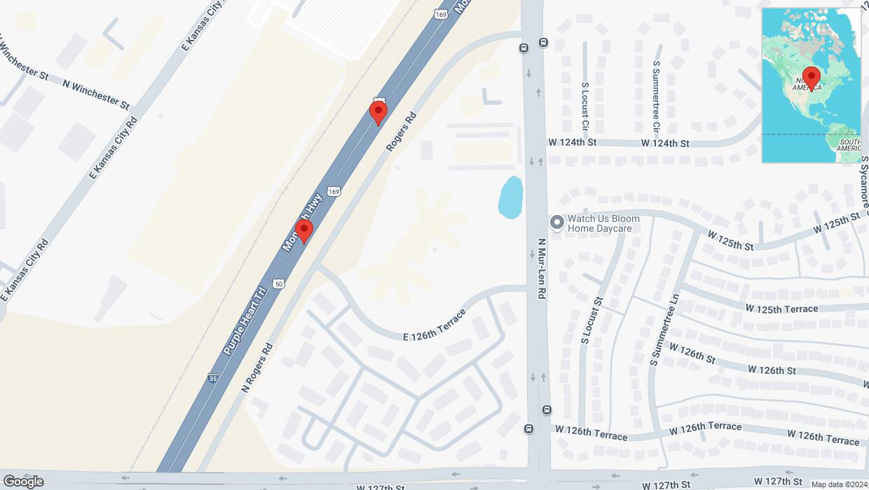 A detailed map that shows the affected road due to 'Broken down vehicle on eastbound I-35 in Olathe' on November 17th at 1:04 p.m.