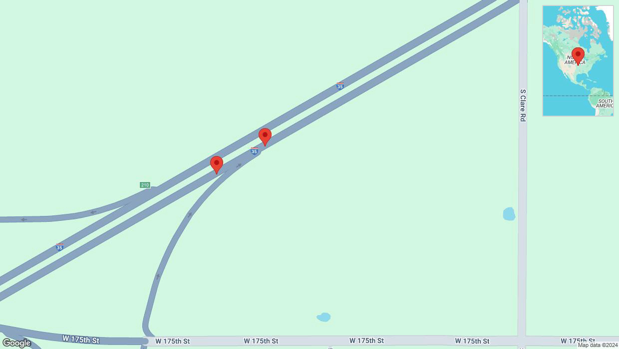 A detailed map that shows the affected road due to 'Broken down vehicle on eastbound I-35 in Gardner' on November 16th at 1:28 p.m.