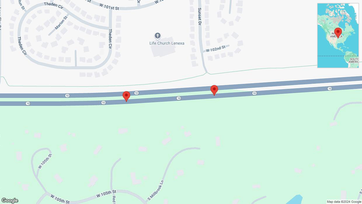 A detailed map that shows the affected road due to 'Broken down vehicle on eastbound K-10 in Olathe' on November 16th at 3:04 p.m.