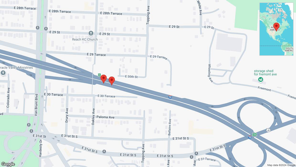 A detailed map that shows the affected road due to 'Broken down vehicle on eastbound I-70 in Kansas City' on November 16th at 5:46 p.m.