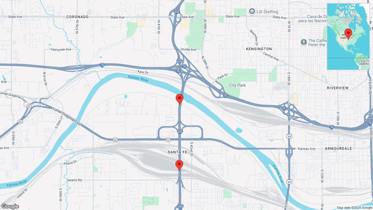A detailed map that shows the affected road due to 'Incident on southbound I-635 in Kansas City' on November 16th at 6:40 p.m.