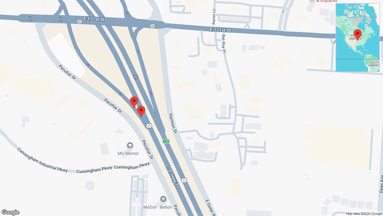 A detailed map that shows the affected road due to 'Broken down vehicle on Peculiar Drive in Belton' on November 17th at 1:16 p.m.
