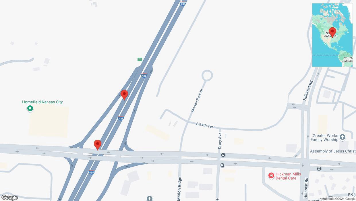 A detailed map that shows the affected road due to 'Broken down vehicle on southbound I-435 in Kansas City' on November 17th at 5:04 p.m.