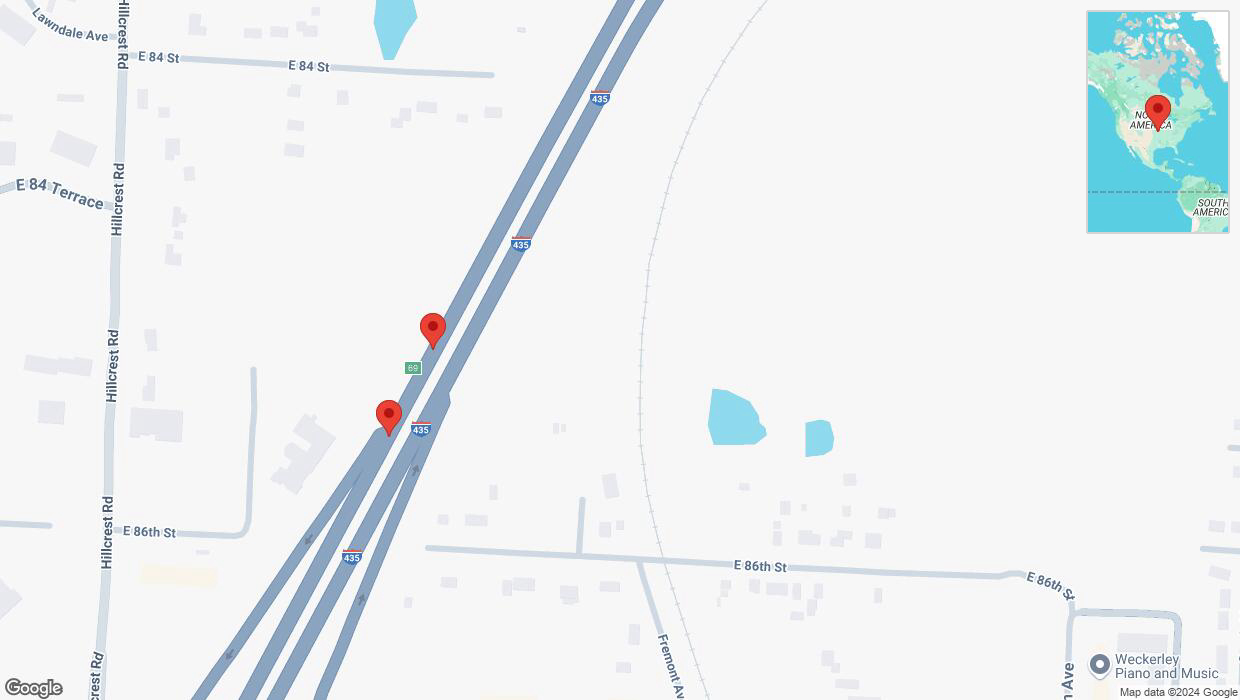 A detailed map that shows the affected road due to 'Broken down vehicle on southbound I-435 in Kansas City' on November 17th at 8:52 p.m.