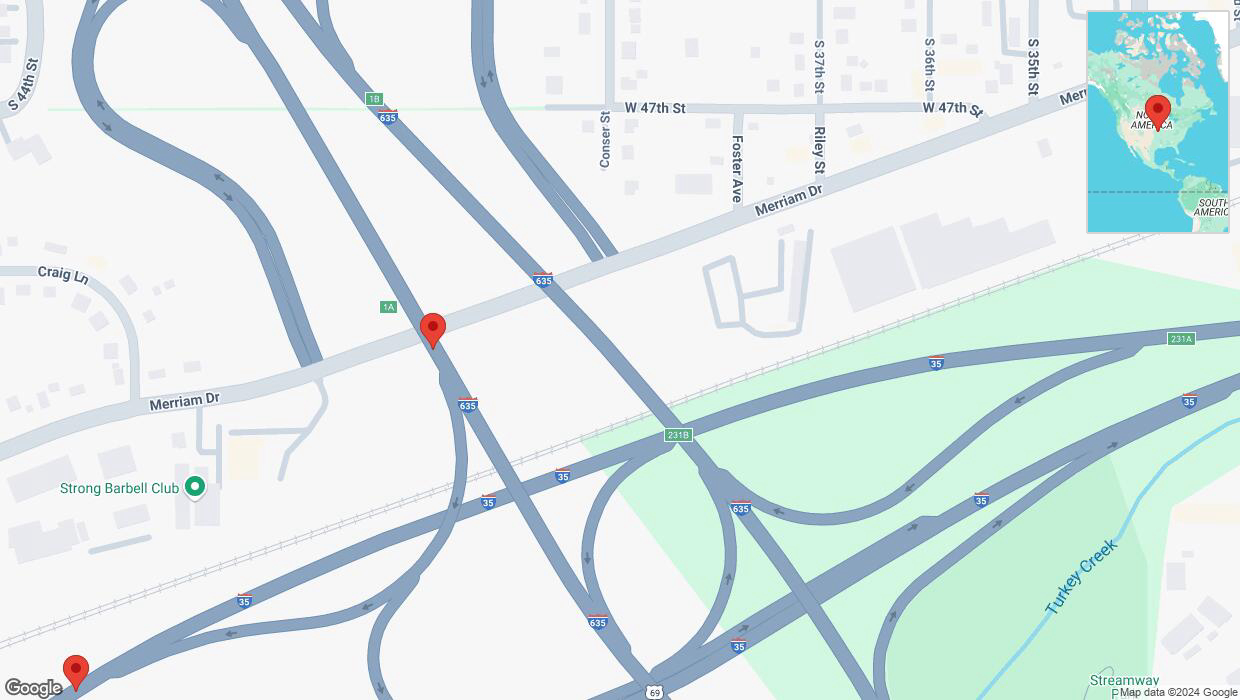 A detailed map that shows the affected road due to 'Heavy rain prompts traffic advisory on the Harry Darby Memorial Highway in Overland Park' on November 18th at 4:40 p.m.