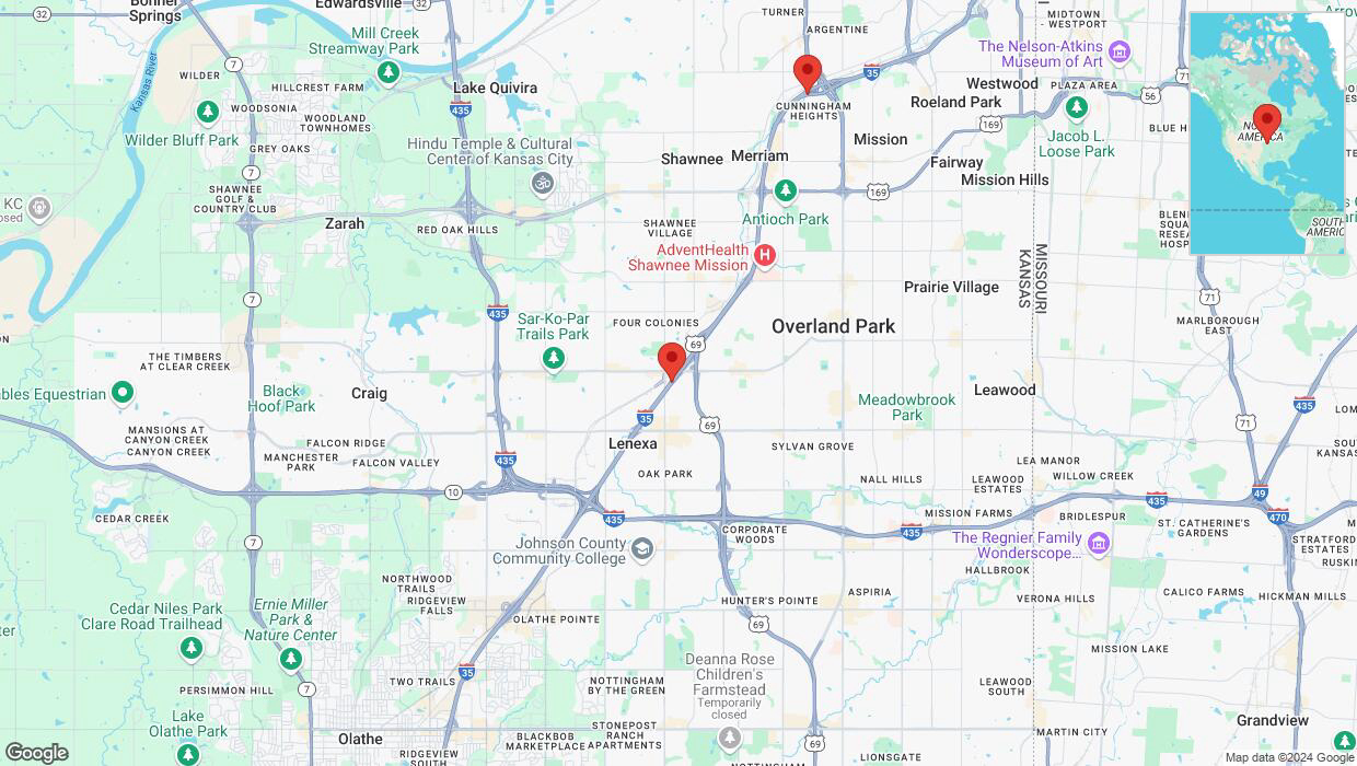 A detailed map that shows the affected road due to 'Drivers cautioned as heavy rain triggers traffic concerns on eastbound I-35 in Lenexa' on November 18th at 4:28 p.m.