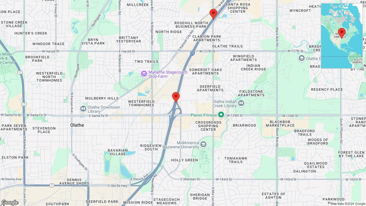 A detailed map that shows the affected road due to 'Drivers cautioned as heavy rain triggers traffic concerns on eastbound I-35 in Olathe' on November 18th at 4:34 p.m.