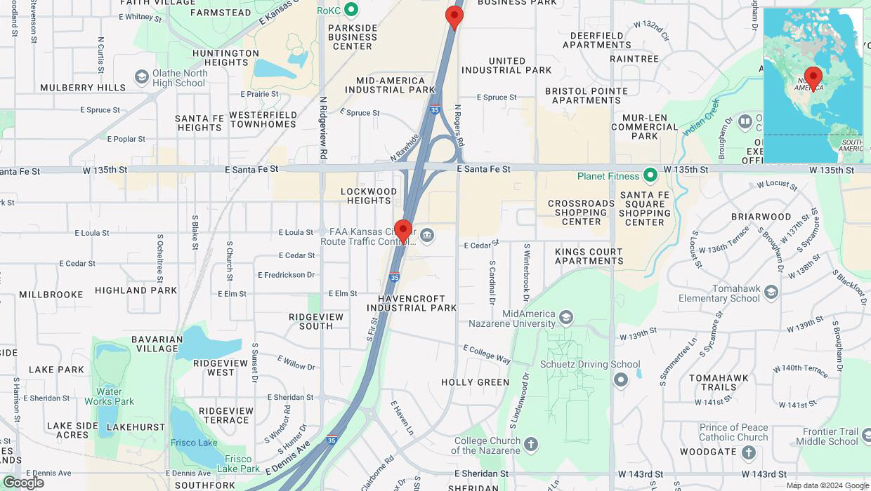 A detailed map that shows the affected road due to 'Drivers cautioned as heavy rain triggers traffic concerns on eastbound I-35 in Olathe' on November 18th at 4:40 p.m.