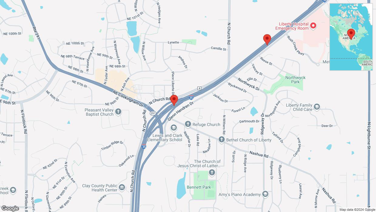 A detailed map that shows the affected road due to 'Warning in Liberty: Crash reported' on November 18th at 5:10 p.m.