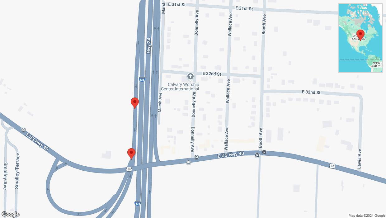 A detailed map that shows the affected road due to 'Broken down vehicle on Marsh Avenue in Kansas City' on November 19th at 7:34 p.m.