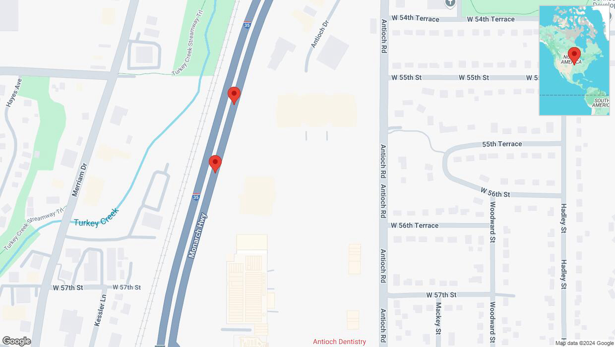 A detailed map that shows the affected road due to 'Broken down vehicle on northbound I-35 in Mission' on November 19th at 3:28 p.m.