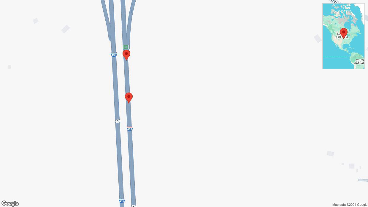 A detailed map that shows the affected road due to 'Crash reported on northbound I-435 in Kansas City' on November 19th at 6:04 p.m.