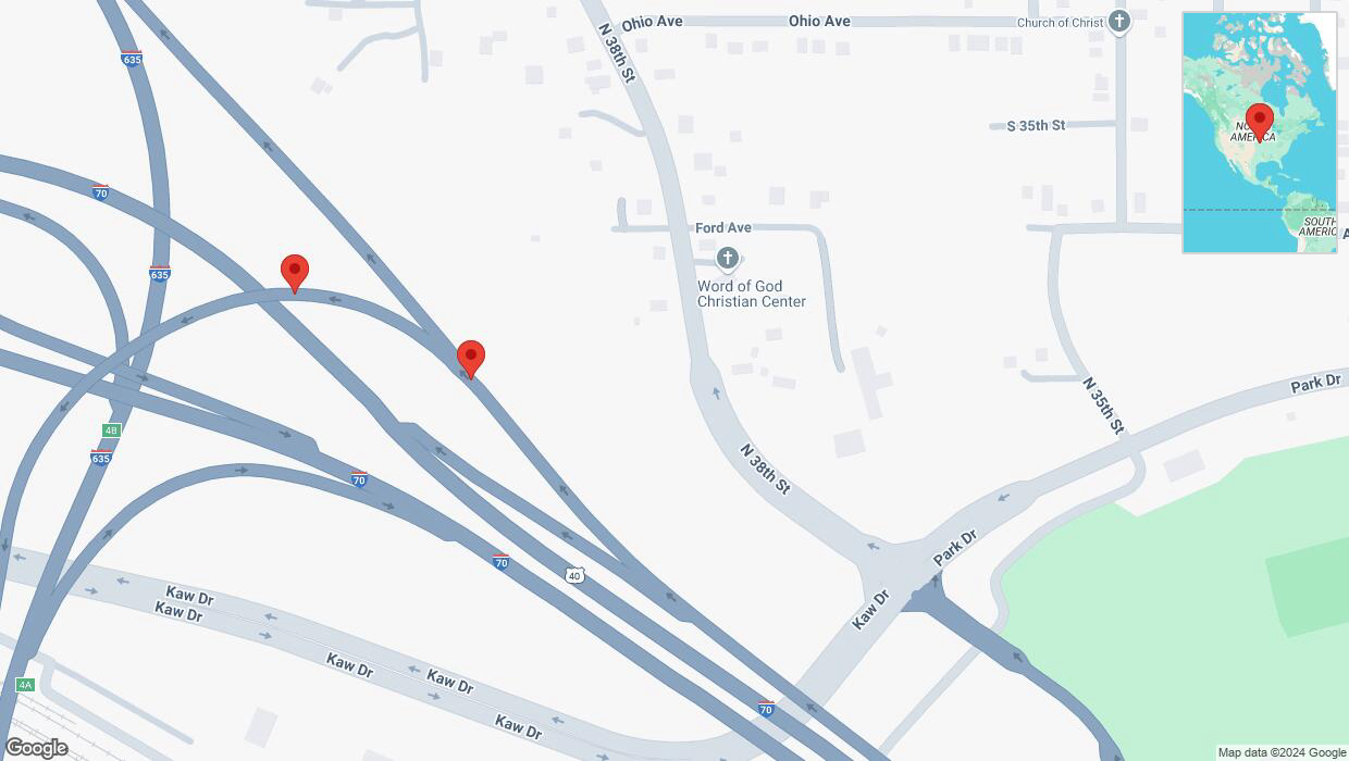 A detailed map that shows the affected road due to 'Broken down vehicle in Kansas City' on November 21st at 5:22 p.m.