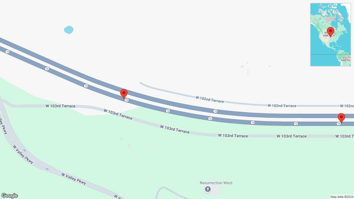 A detailed map that shows the affected road due to 'Broken down vehicle on eastbound K-10 in Lenexa' on November 22nd at 2:51 p.m.