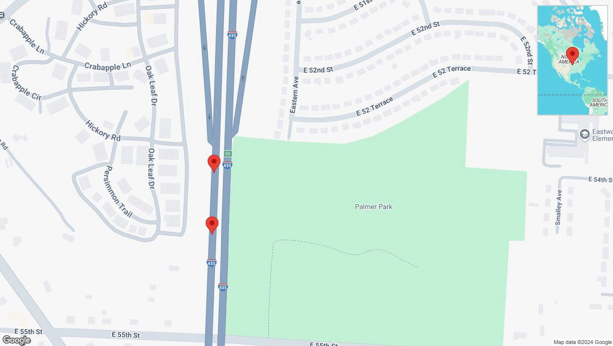 A detailed map that shows the affected road due to 'A crash has been reported on southbound I-435' on November 23rd at 2:45 p.m.