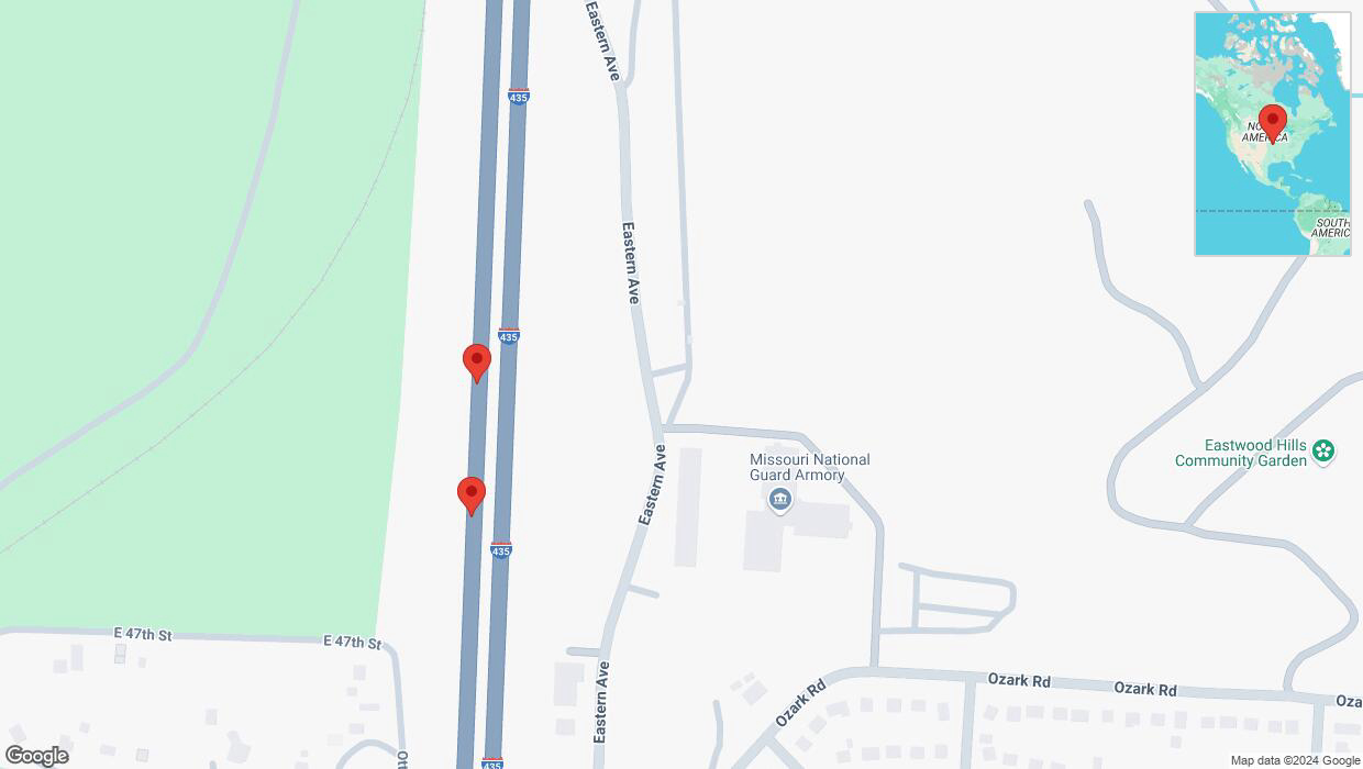 A detailed map that shows the affected road due to 'Broken down vehicle on southbound I-435 in Kansas City' on November 23rd at 3:39 p.m.