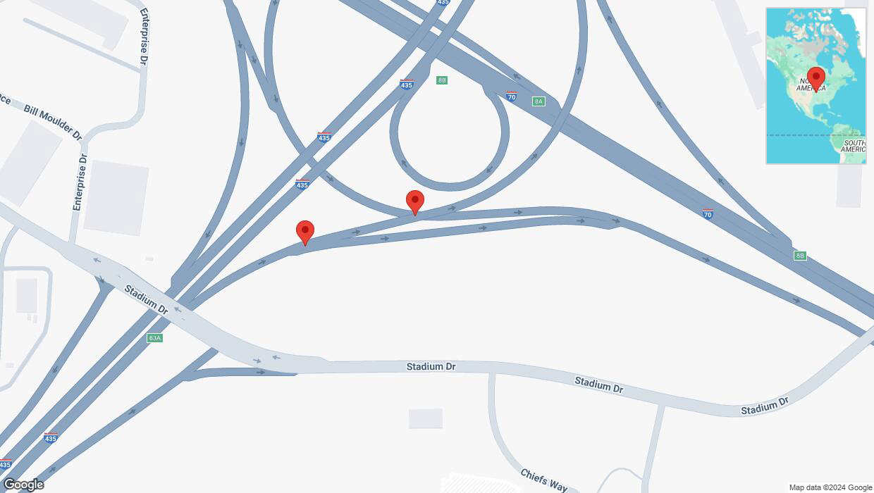 A detailed map that shows the affected road due to 'Crash report: Interstate 435' on November 23rd at 5:09 p.m.