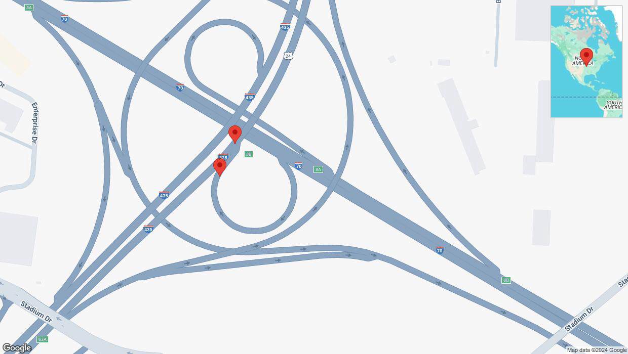 A detailed map that shows the affected road due to 'Broken down vehicle on Interstate 435 in Kansas City' on November 23rd at 6:15 p.m.