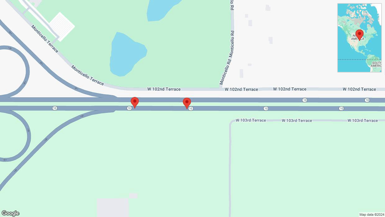 A detailed map that shows the affected road due to 'Broken down vehicle on eastbound K-10 in Lenexa' on November 23rd at 8:20 p.m.