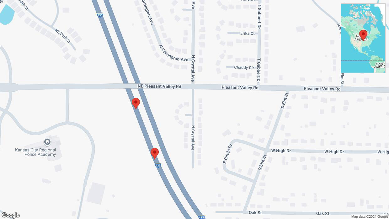 A detailed map that shows the affected road due to 'Broken down vehicle on southbound I-435 in Kansas City' on November 25th at 4:19 p.m.