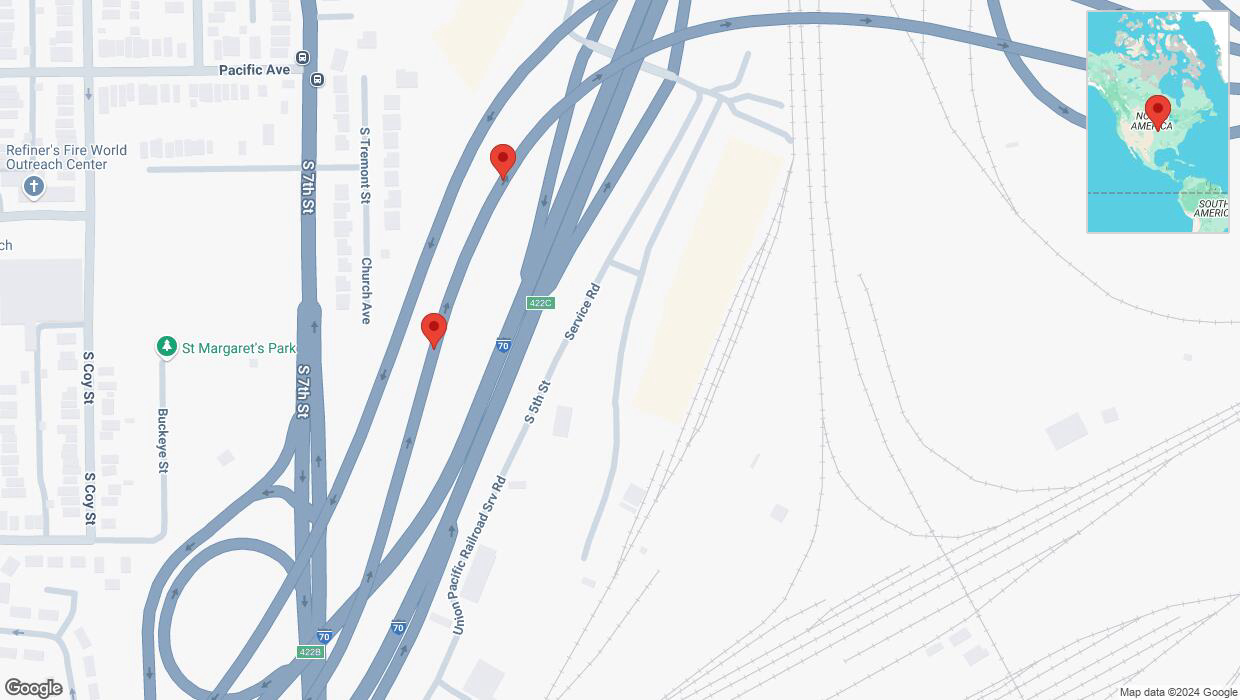 A detailed map that shows the affected road due to 'Broken down vehicle on eastbound I-670 in Kansas City' on November 26th at 2:19 p.m.