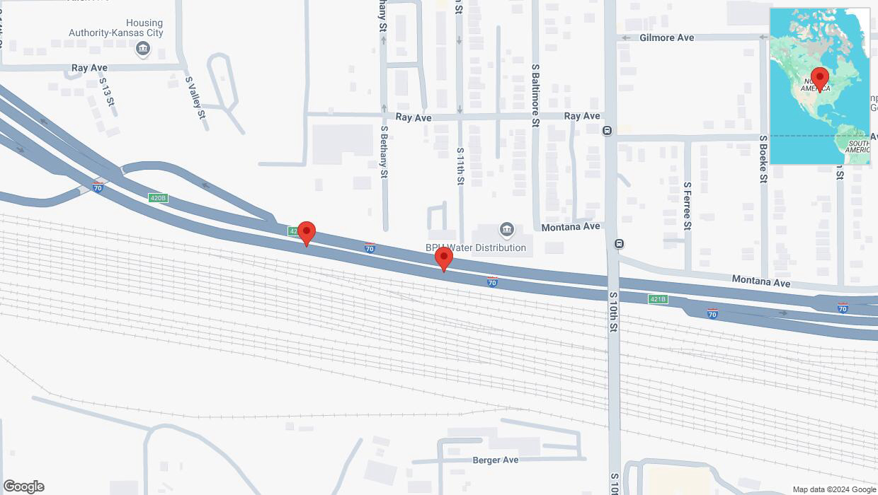 A detailed map that shows the affected road due to 'Broken down vehicle on eastbound I-70 in Kansas City' on November 26th at 3:19 p.m.