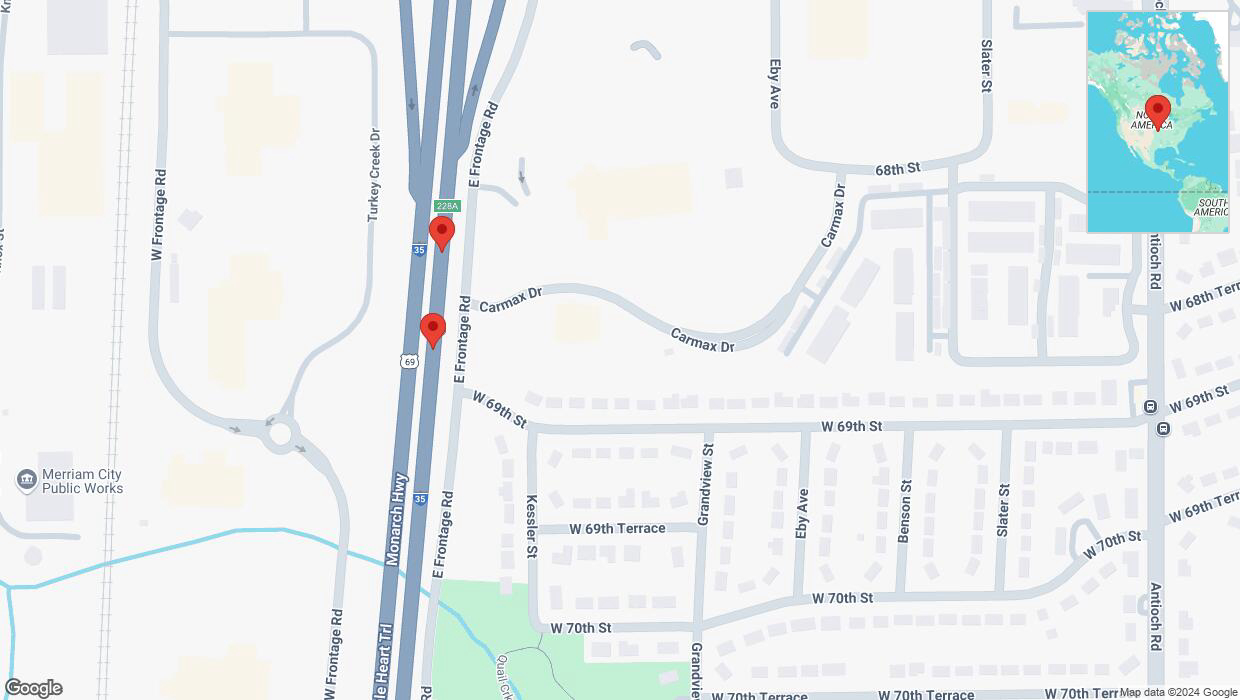 A detailed map that shows the affected road due to 'Crash reported on eastbound I-35 in Overland Park' on November 26th at 5:25 p.m.