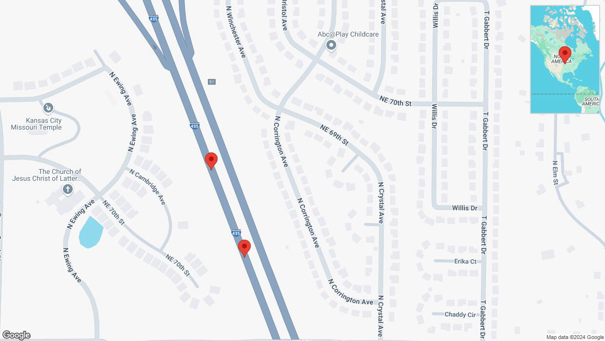 A detailed map that shows the affected road due to 'Broken down vehicle on southbound I-435 in Kansas City' on November 26th at 7:07 p.m.