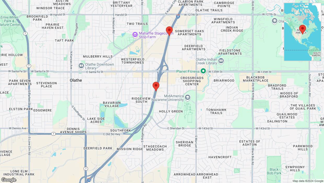 A detailed map that shows the affected road due to 'Heavy rain prompts traffic warning on eastbound I-35 in Olathe' on November 27th at 3:31 p.m.