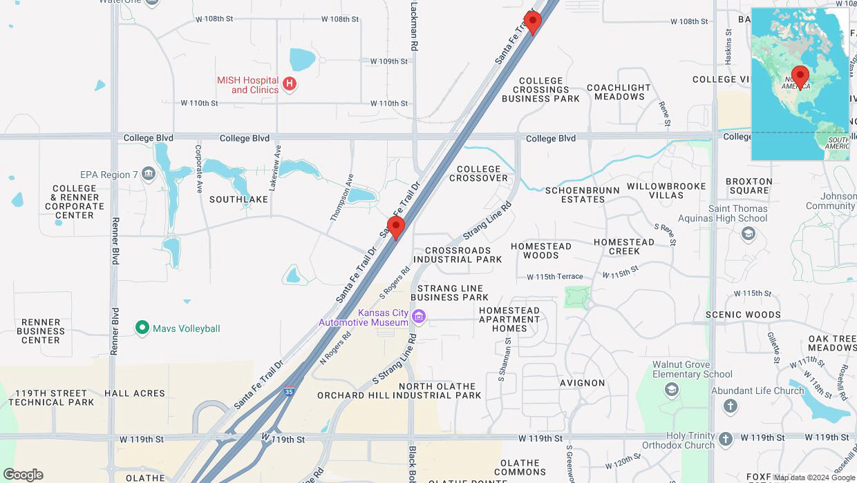 A detailed map that shows the affected road due to 'Drivers cautioned as heavy rain triggers traffic concerns on eastbound I-35 in Lenexa' on November 27th at 3:37 p.m.
