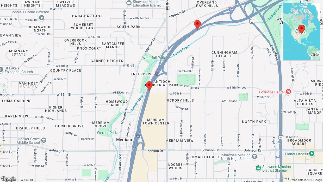 A detailed map that shows the affected road due to 'Heavy rain prompts traffic advisory on northbound I-35 in Mission' on November 27th at 3:37 p.m.