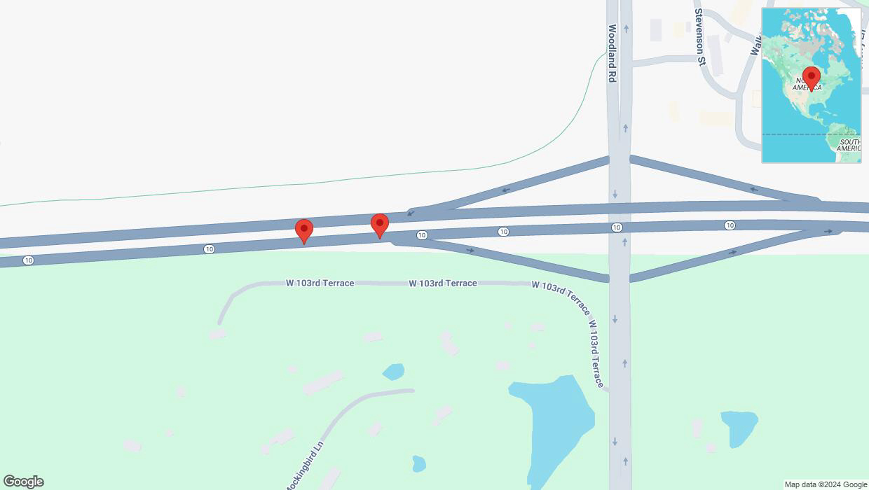 A detailed map that shows the affected road due to 'Broken down vehicle on eastbound K-10 in Lenexa' on November 27th at 3:48 p.m.