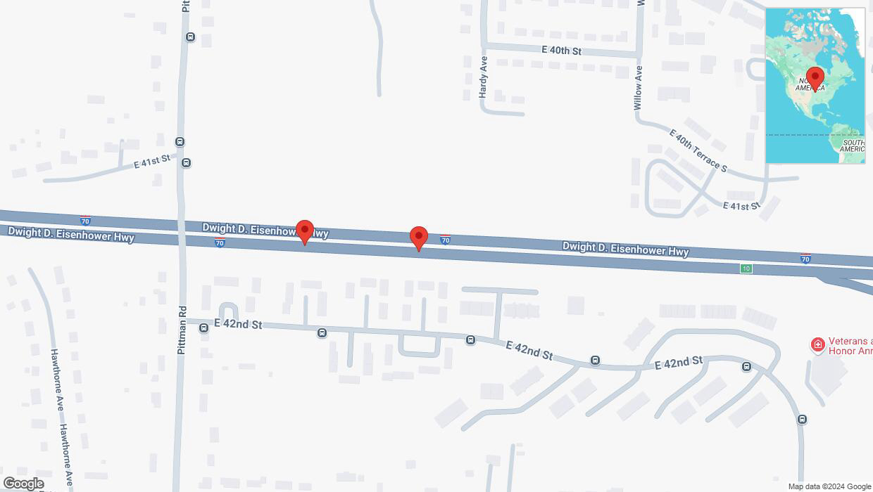 A detailed map that shows the affected road due to 'Broken down vehicle on eastbound I-70 in Kansas City' on November 28th at 12:37 p.m.