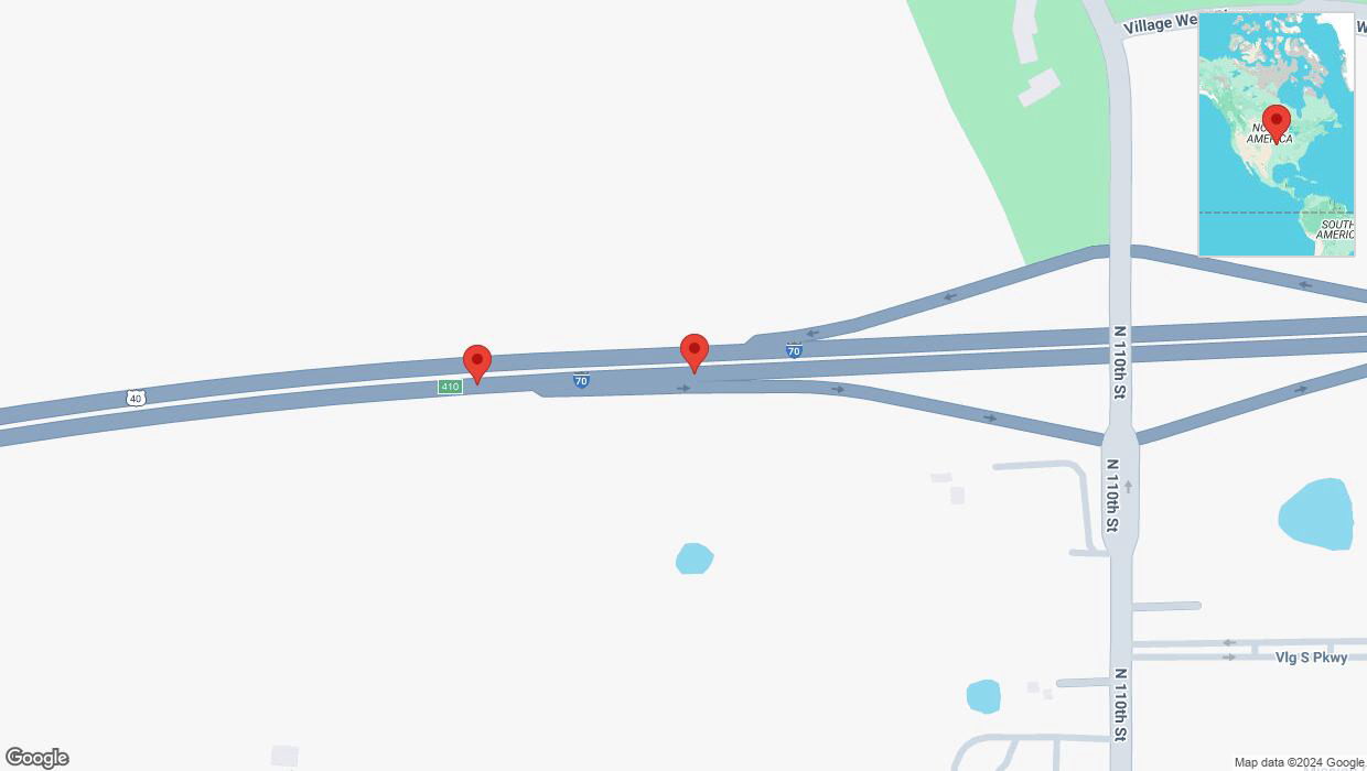 A detailed map that shows the affected road due to 'Broken down vehicle on eastbound I-70 in Edwardsville' on November 28th at 12:55 p.m.