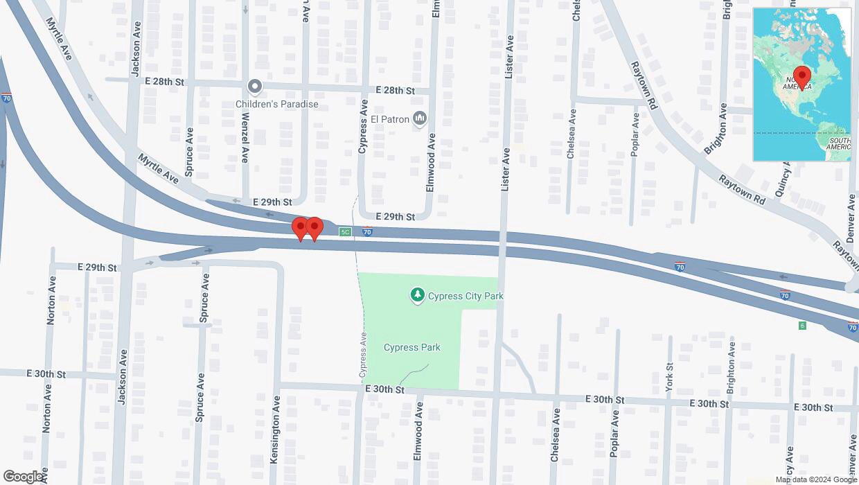 A detailed map that shows the affected road due to 'Broken down vehicle on eastbound I-70 in Kansas City' on November 28th at 3:43 p.m.